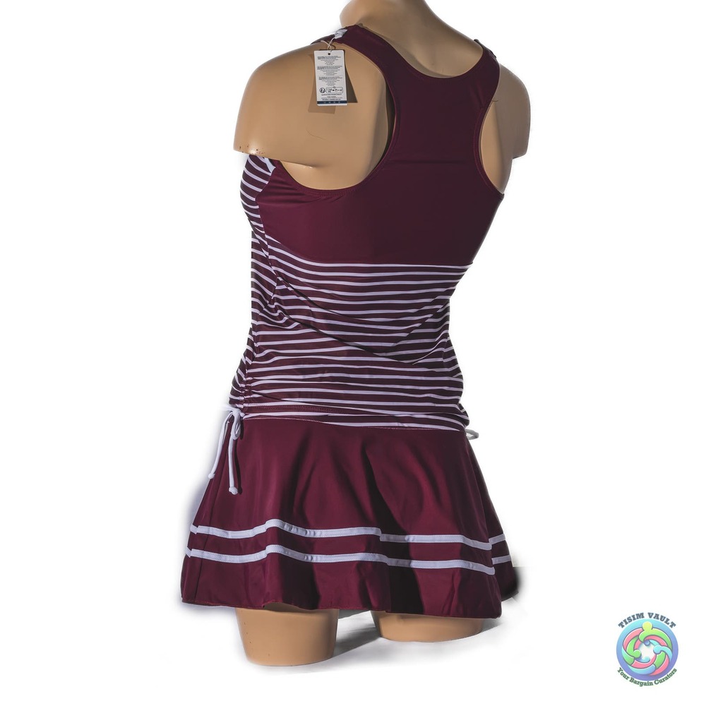 Miyang Maroon/White Striped Tankini Swimdress M 🌊 - Picture 3 of 10